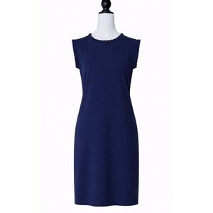 J. Crew Navy Midi Dress with Ruffle Sleeves